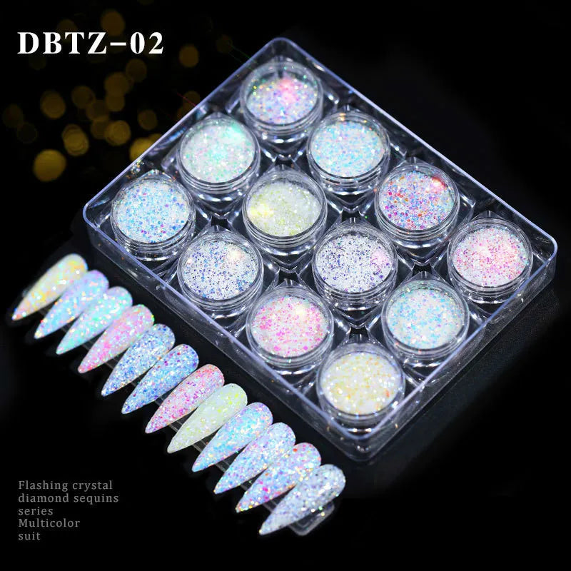 12pcs/set Nail Glitter Powder Dust Iridescent Flakes Sequins Gold Silver Super Shining Paillette Nail Art Manicure Decorations