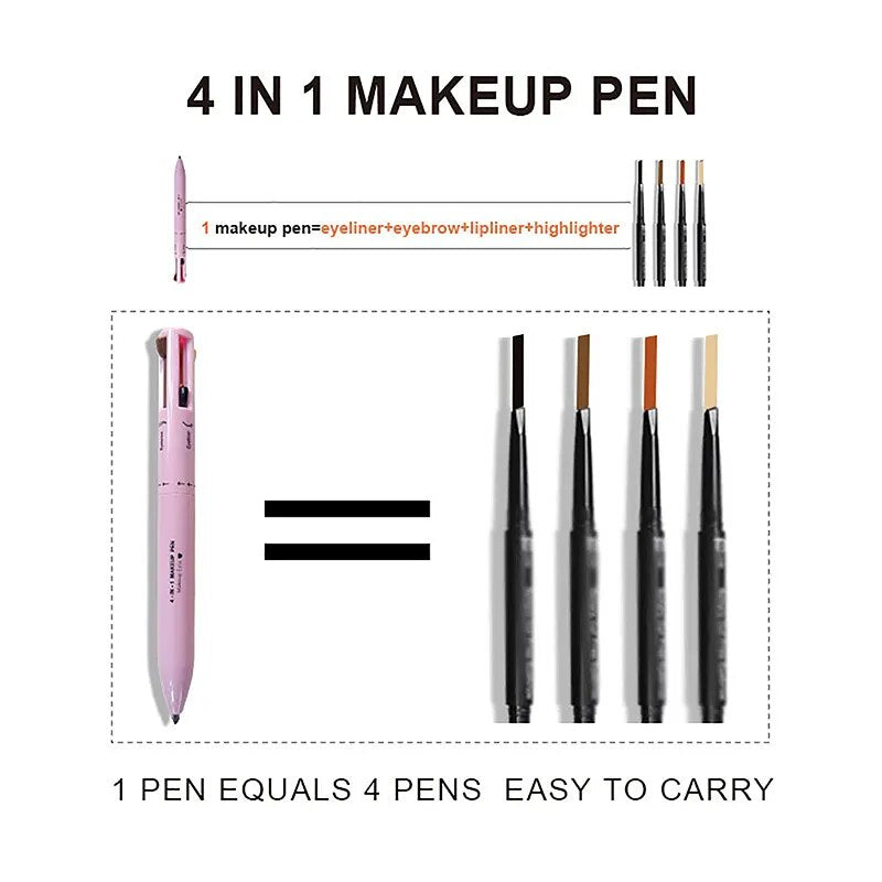 4 In 1 Eyebrow Pencil Lip Liner Highlighter Pen Waterproof Lasting Easy Color Sweat-Proof Eyeliner Makeup Pen Cosmetic Beauty