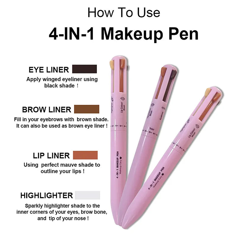 4 In 1 Eyebrow Pencil Lip Liner Highlighter Pen Waterproof Lasting Easy Color Sweat-Proof Eyeliner Makeup Pen Cosmetic Beauty