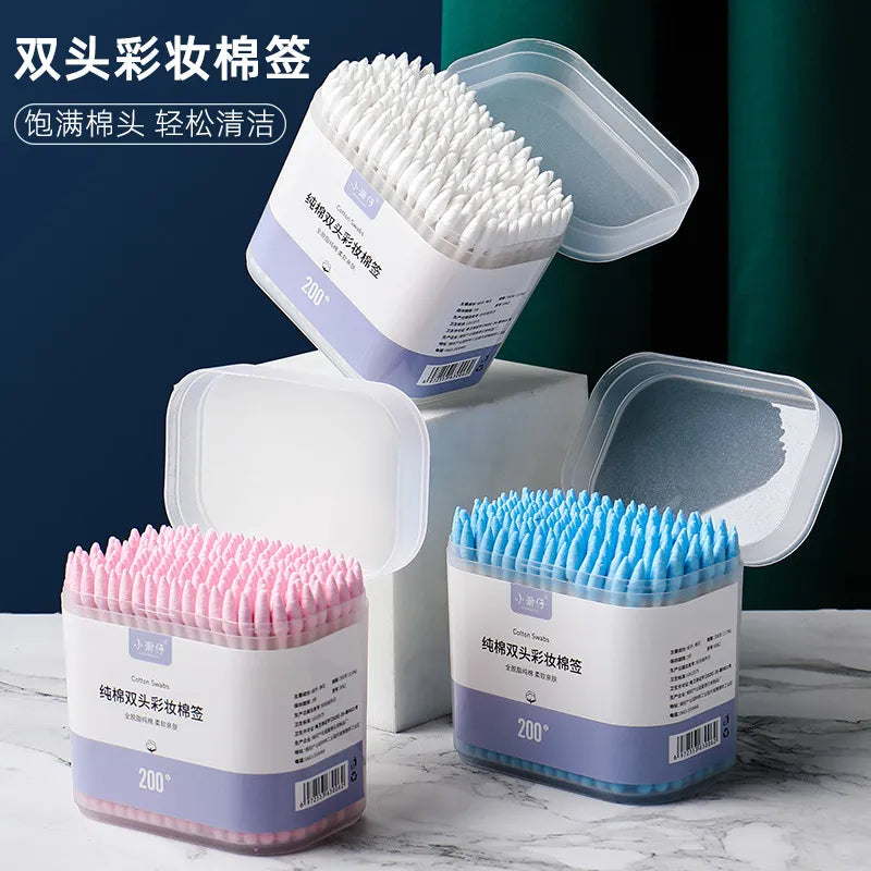 200 boxed color Makeup Remover Cotton swabs Eyeliner Cleaner Double-headed spiral tip cotton swabs