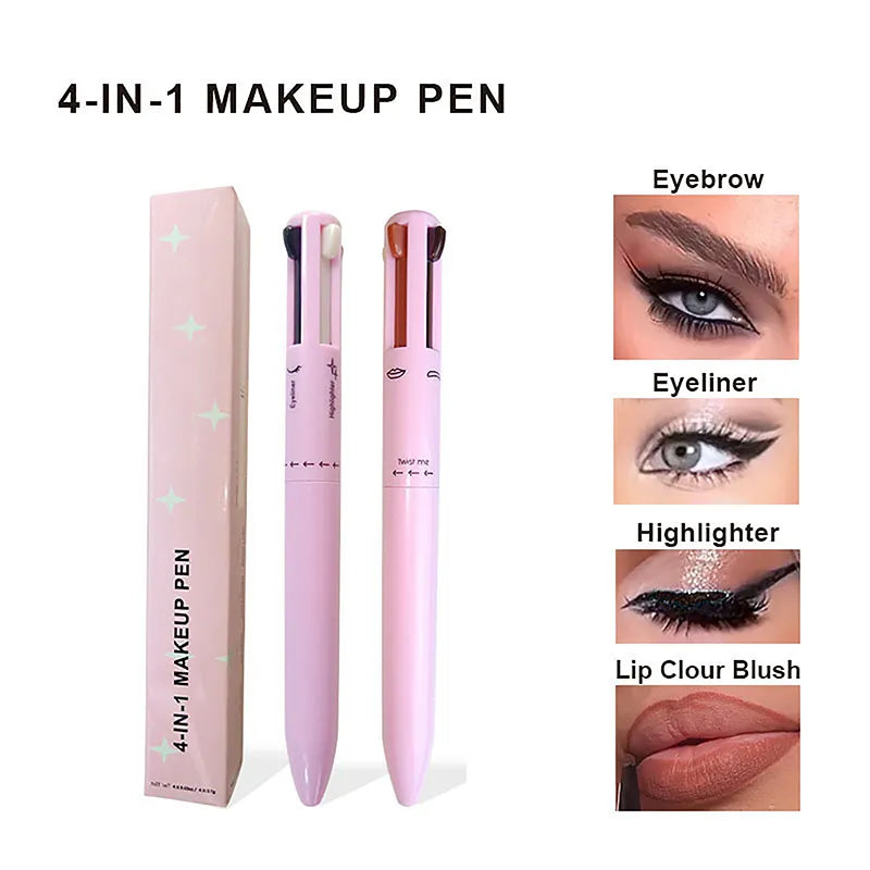 4 In 1 Eyebrow Pencil Lip Liner Highlighter Pen Waterproof Lasting Easy Color Sweat-Proof Eyeliner Makeup Pen Cosmetic Beauty