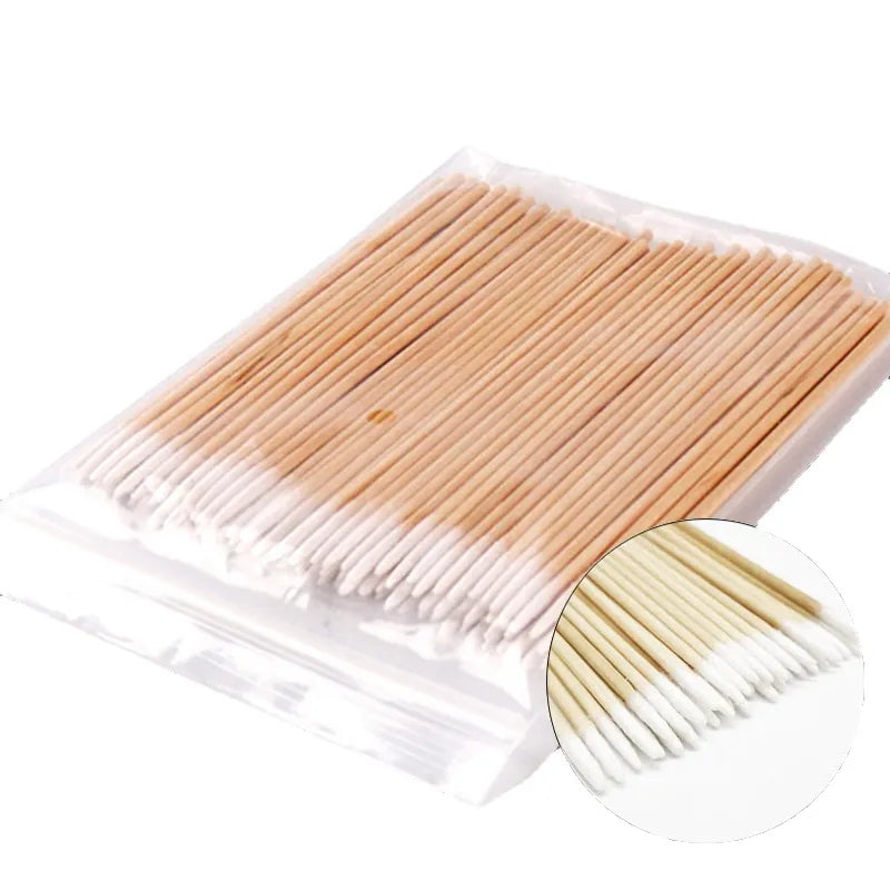 500PC/lot Wood Cotton Buds Tips Disposable Micro Cotton Swabs Makeup Ears Cleaning Sticks Cosmetic Nails Eyelash Extension Tools