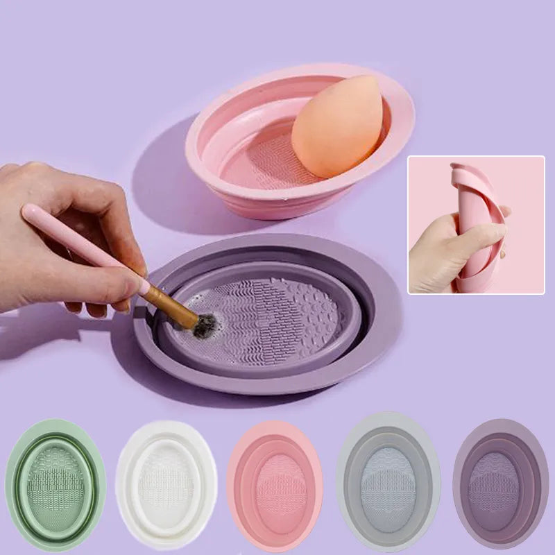 Soft Silicone Makeup Brush Folding Cleaning Bowl Cleaning Mat Cosmetic Eyeshadow Brush Cleaner Scrubber Box Cleaning Tools