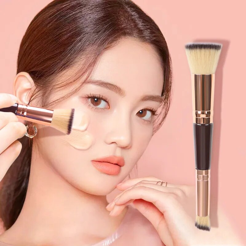 Double head foundation brush flat head liquid foundation makeup brush oblique head repairing concealer brush beauty tool