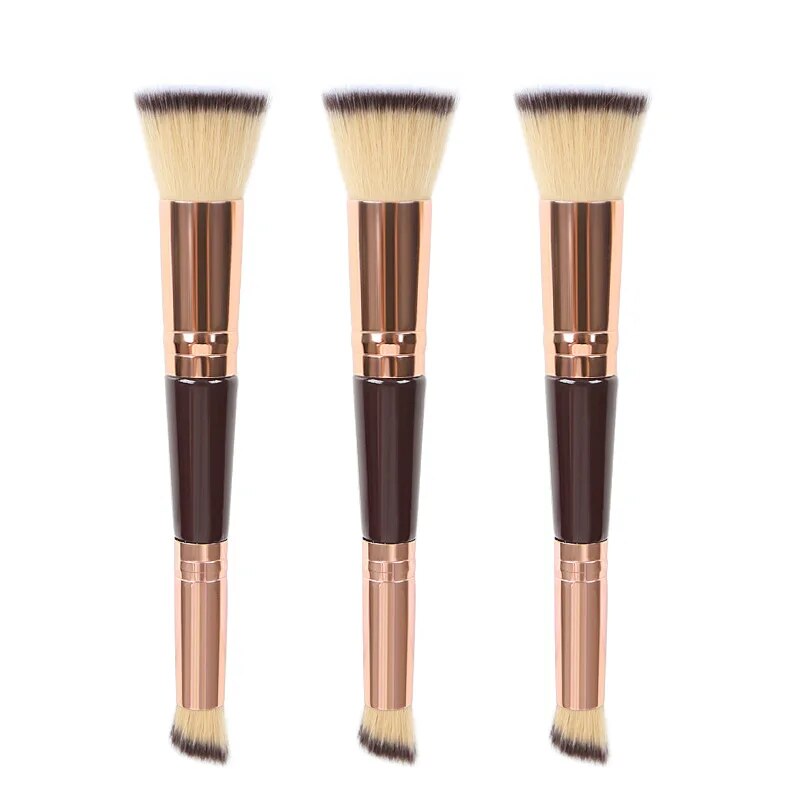 Double head foundation brush flat head liquid foundation makeup brush oblique head repairing concealer brush beauty tool