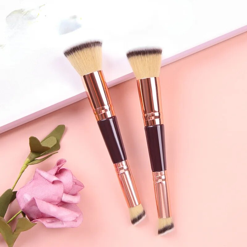 Double head foundation brush flat head liquid foundation makeup brush oblique head repairing concealer brush beauty tool