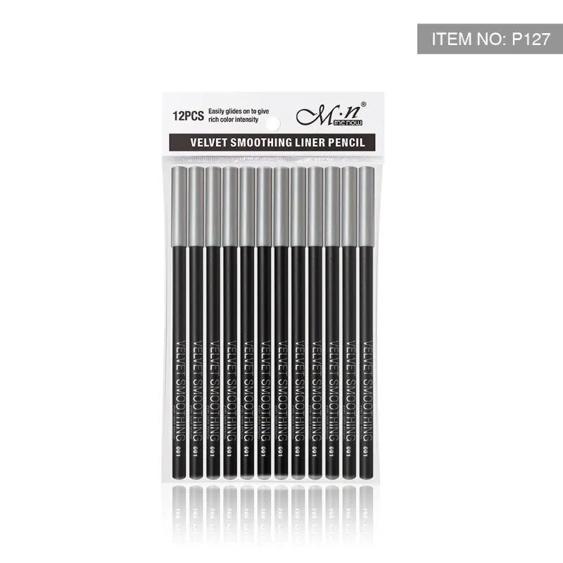 12pcs/lot Eyeliner Black Waterproof Long-lasting Portable Eye Liner Pencil Smooth Easy Makeup Pen High Quality