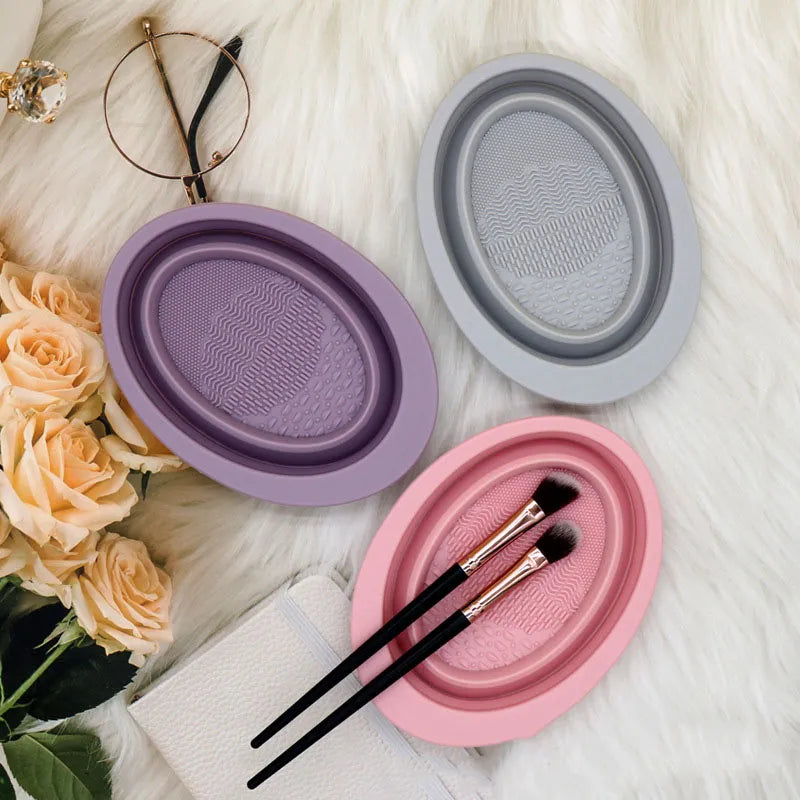 Soft Silicone Makeup Brush Folding Cleaning Bowl Cleaning Mat Cosmetic Eyeshadow Brush Cleaner Scrubber Box Cleaning Tools